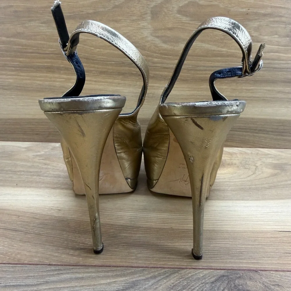 Giuseppe Zanotti Slingback Y2K Heels 6.5 EU 36.5 Bronze‎ Platform Peep Toe Pumps